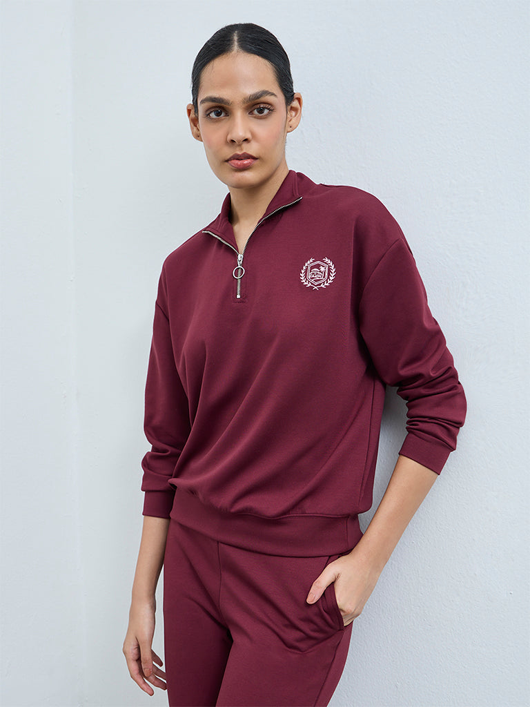 Nuoflexx Burgundy Embroidered Quarter-Zip Sweatshirt