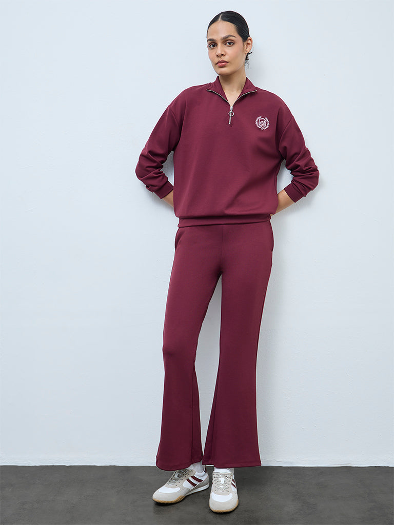 Nuoflexx Burgundy Embroidered Quarter-Zip Sweatshirt