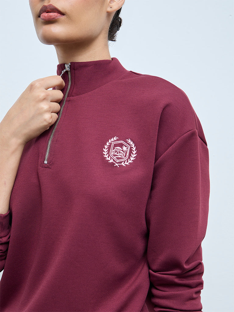 Nuoflexx Burgundy Embroidered Quarter-Zip Sweatshirt