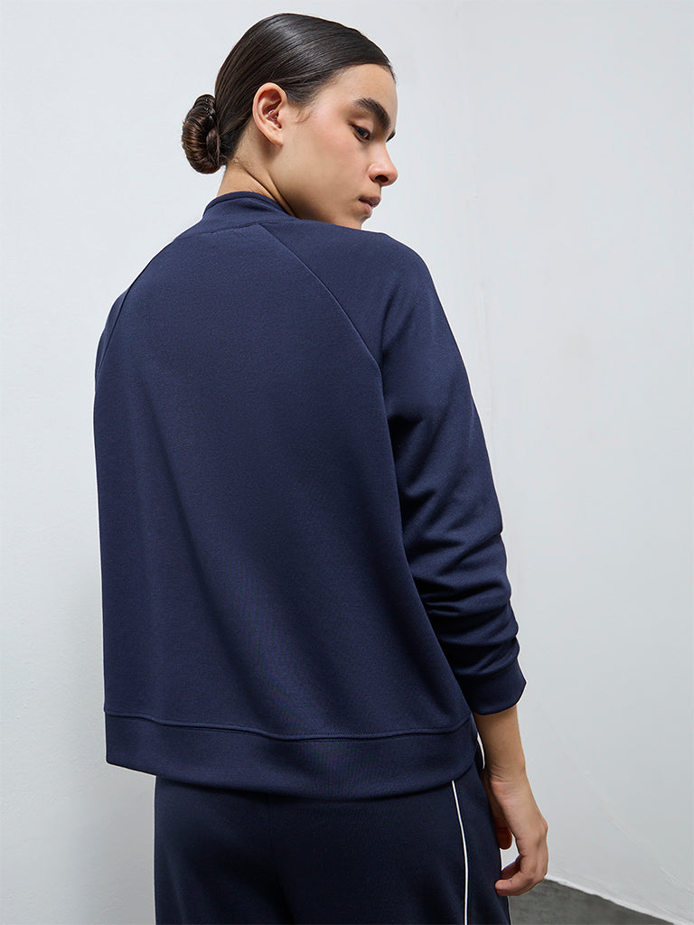 Nuoflexx Navy Stripe Detailed Quarter-Zip Sweatshirt