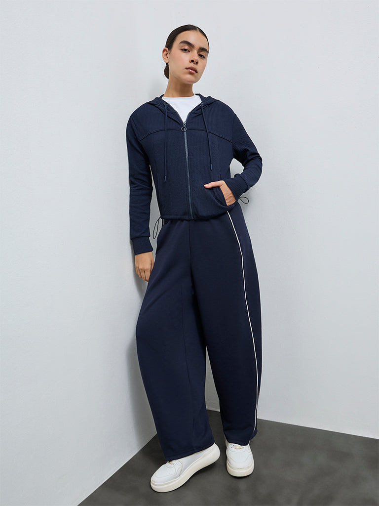 Nuoflexx Navy Textured Hooded Jacket