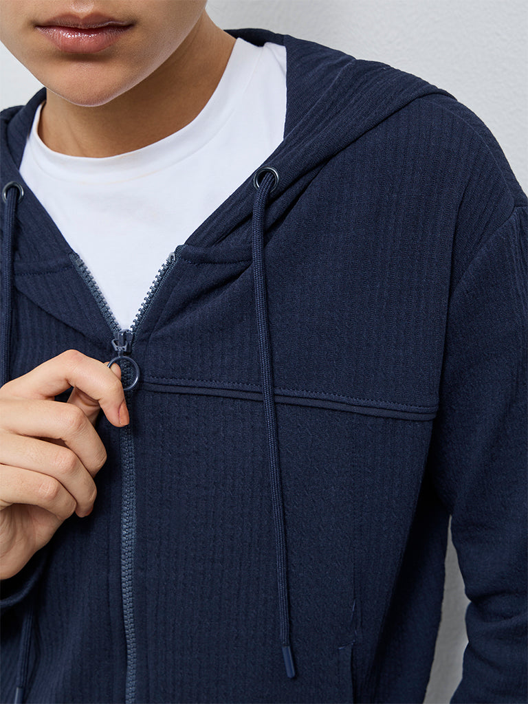 Nuoflexx Navy Textured Hooded Jacket