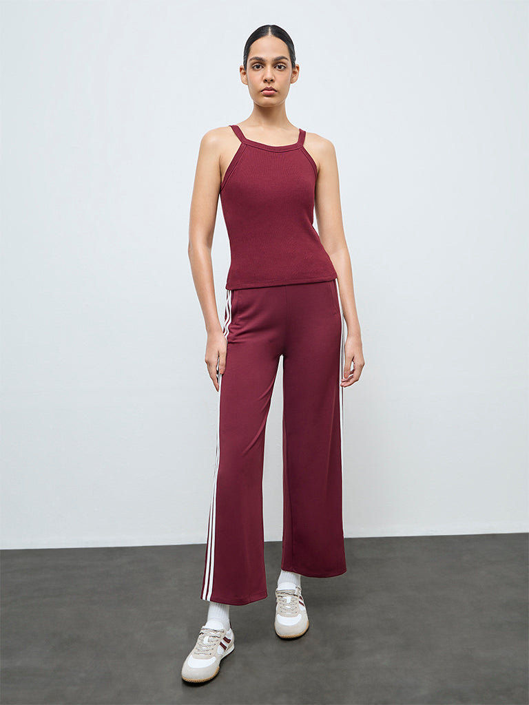 Nuoflexx Burgundy Textured Cotton-Blend Tank Top