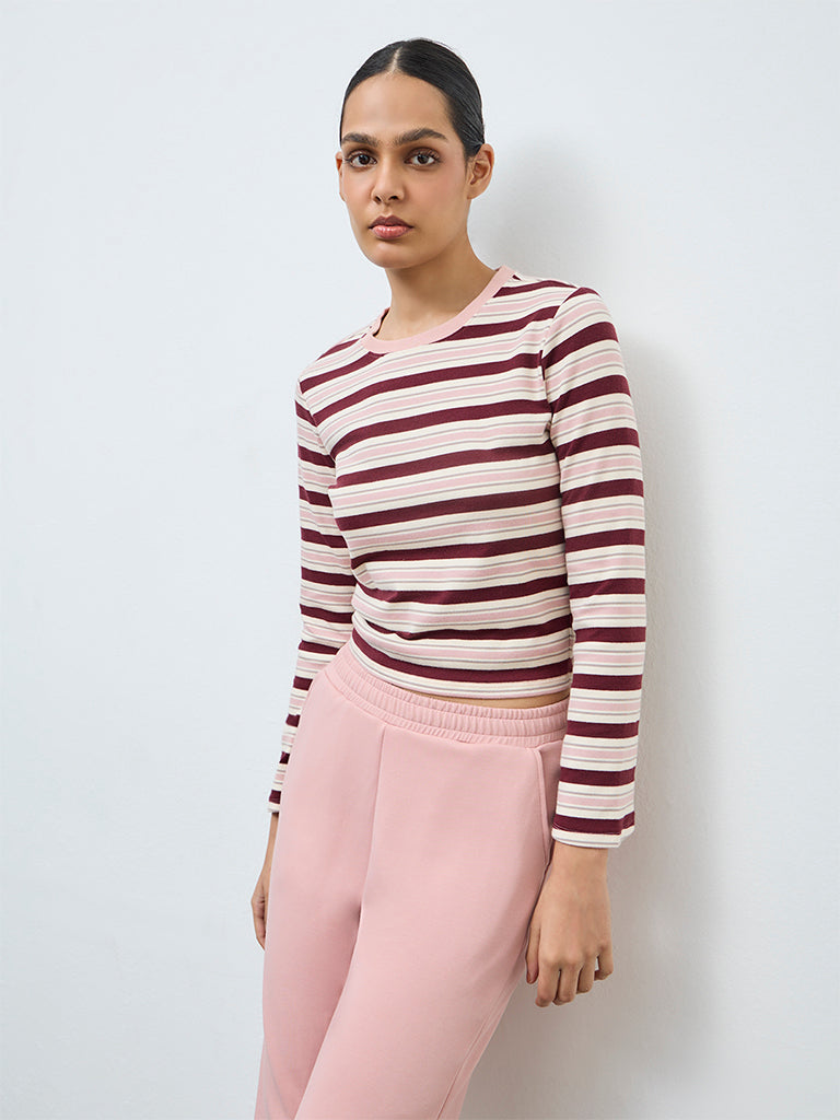 Nuoflexx Dusty Pink Striped Cotton-Blend T-Shirt