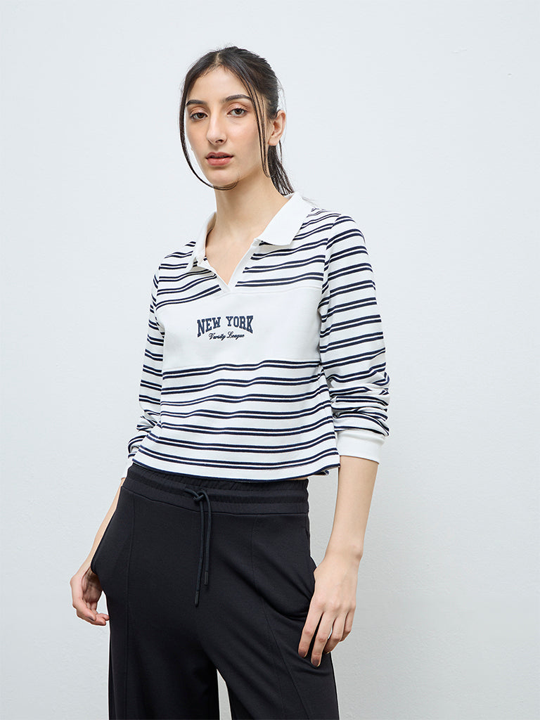 Nuoflexx White Striped Cotton-Blend T-Shirt