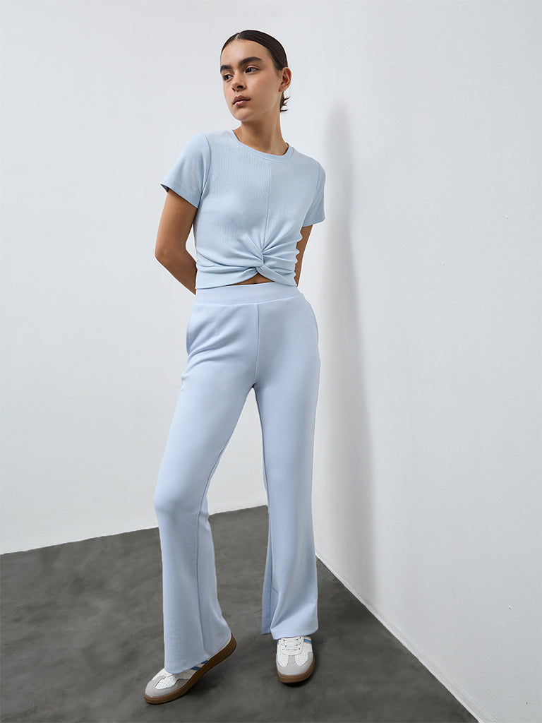Nuoflexx Light Blue Knot-Detailed Cotton-Blend T-Shirt