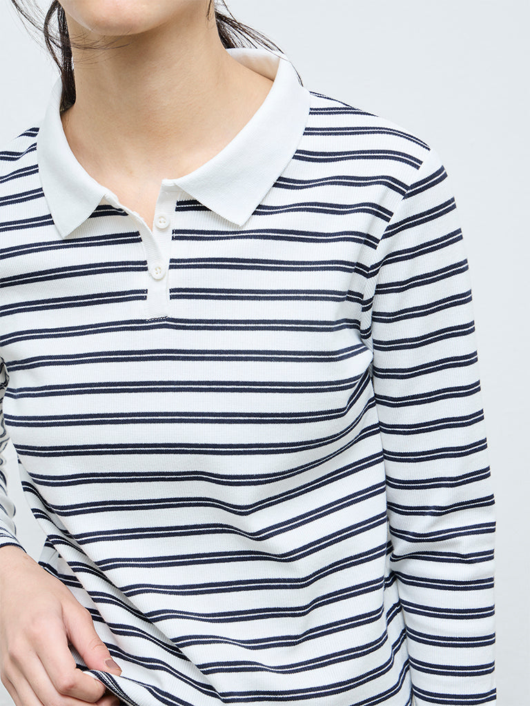 Nuoflexx White Striped Cotton-Blend T-Shirt