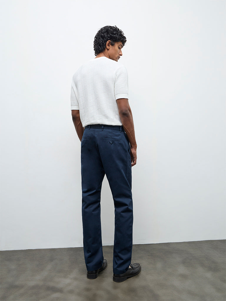Ascot Navy Relaxed-Fit Mid-Rise Cotton Trousers