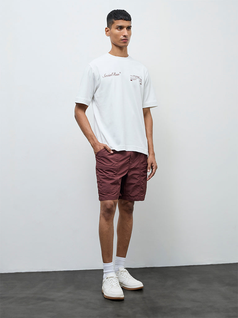 Nuoflexx Off-White Text Relaxed-Fit Cotton-Blend T-Shirt