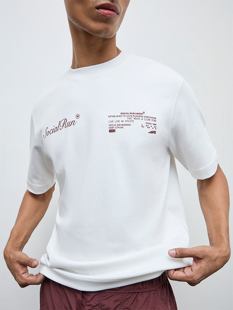 Nuoflexx Off-White Text Relaxed-Fit Cotton-Blend T-Shirt