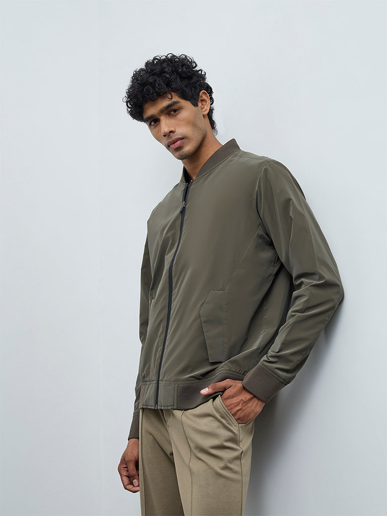 Nuoflexx Olive Relaxed-Fit Bomber Jacket