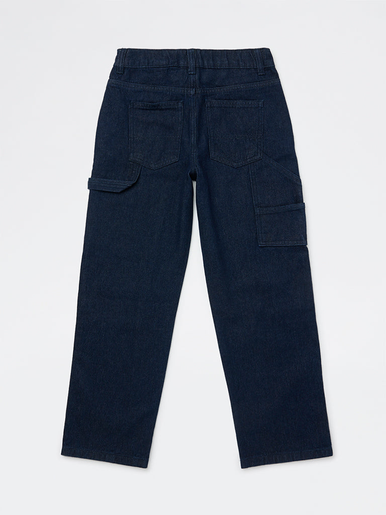 Boys Dark Blue Straight-Fit Mid-Rise Jeans