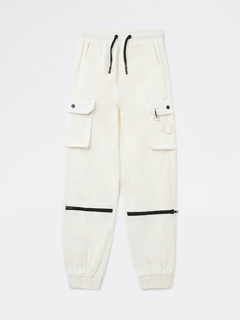 Boys Off-White Mid-Rise Cotton-Blend Joggers
