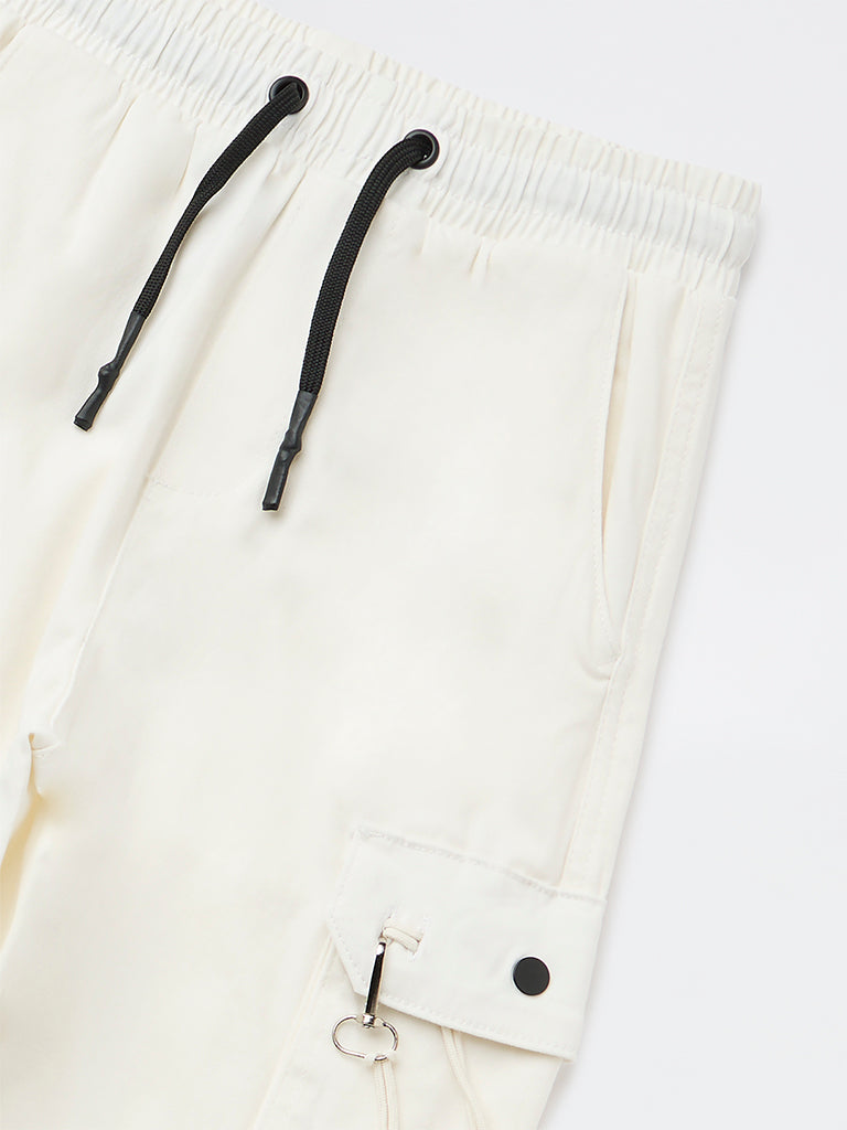 Boys Off-White Mid-Rise Cotton-Blend Joggers