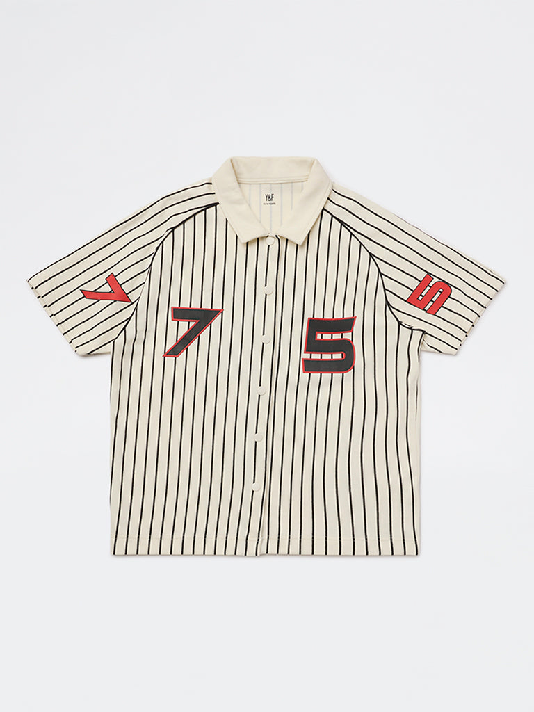 Boys Off-White Striped Cotton-Blend Shirt