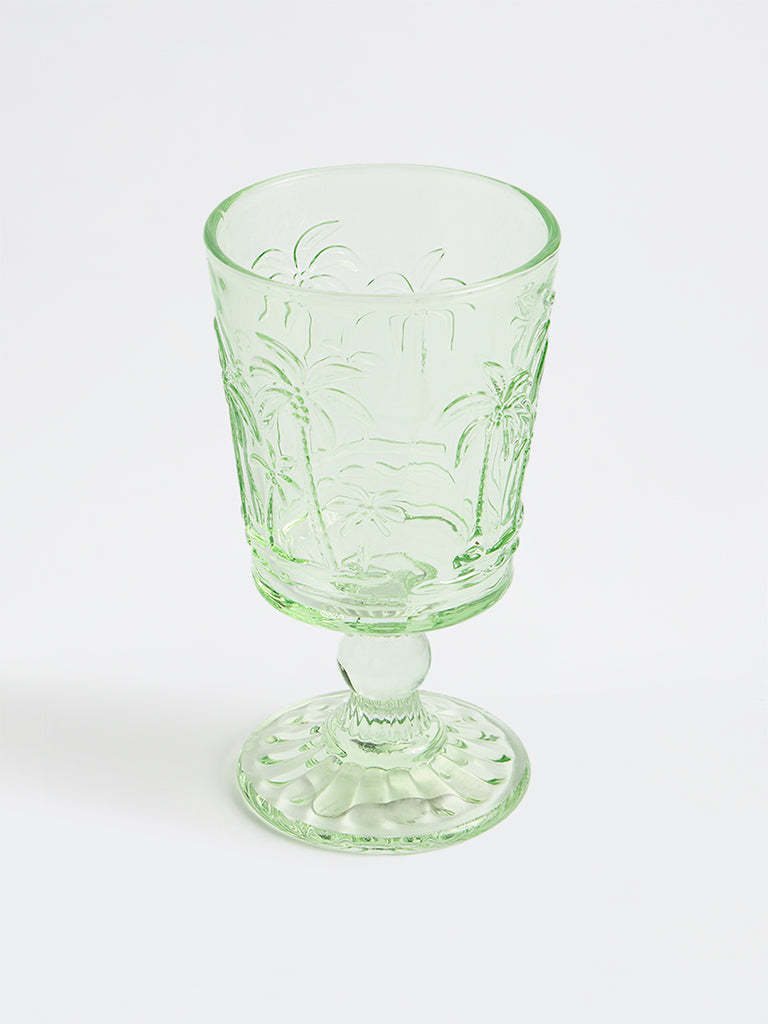 Westside Home Green Palm Tree Textured Wine Glass