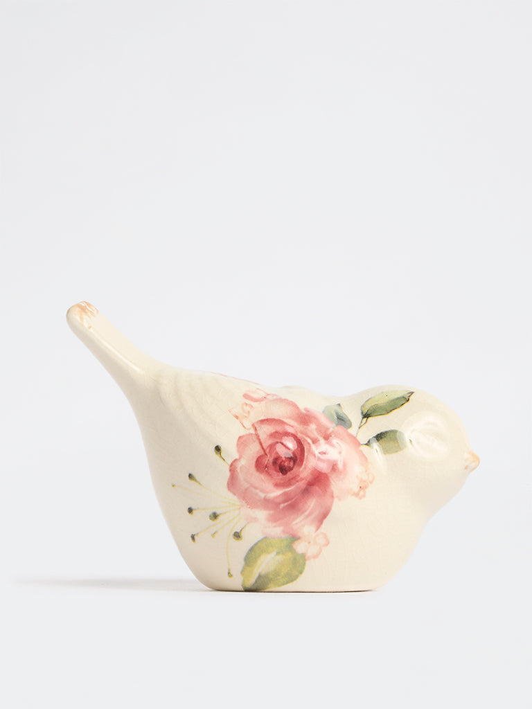 Westside Home Off-White Ceramic Floral Pattern Bird Decorative Object