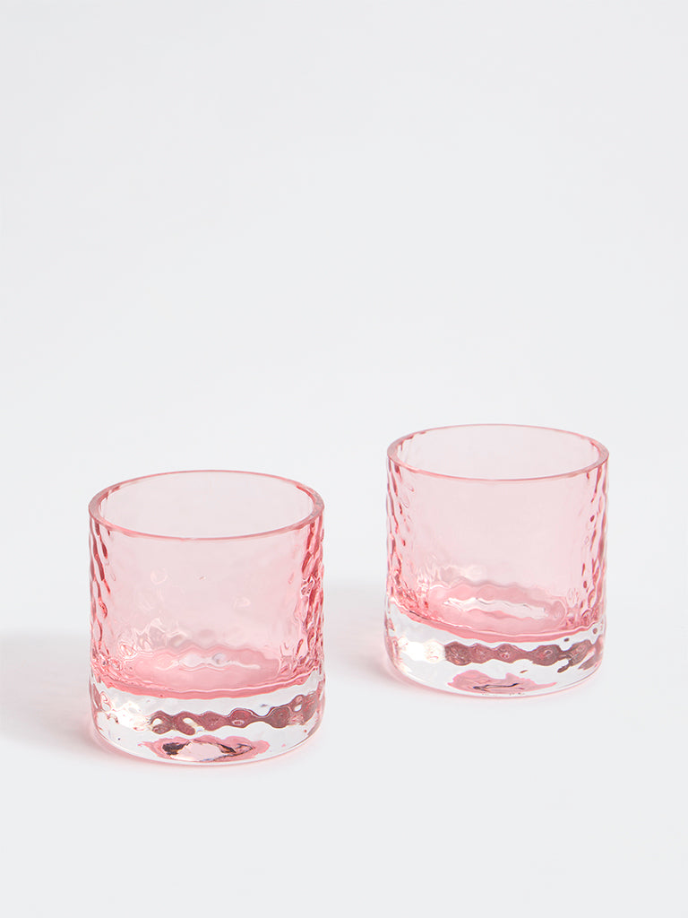 Westside Home Pink Textured Glass Votive Holders (Set of 2)
