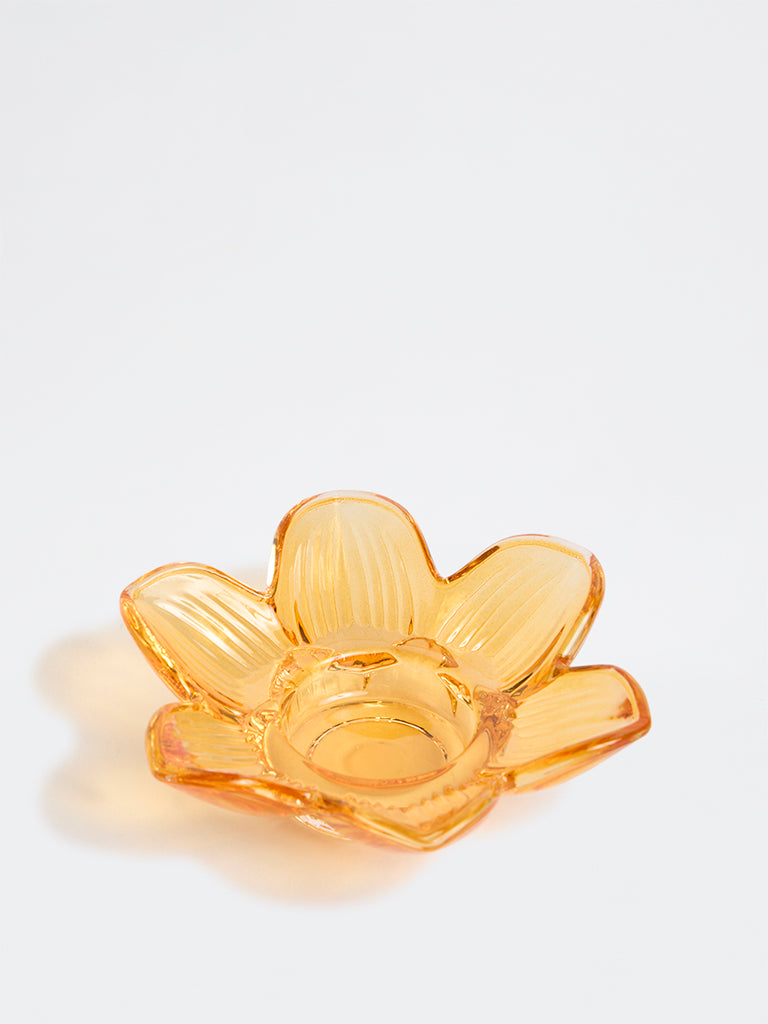 Westside Home Peach Flower Glass Tealight Holder