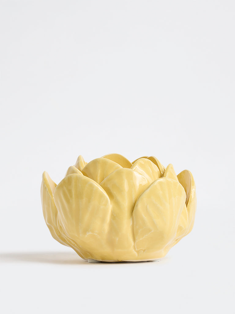 Westside Home Yellow Floral Ceramic Tealight Holder