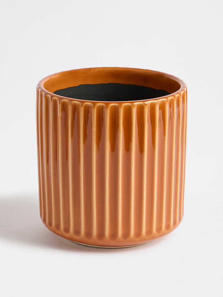 Westside Home Rust Ribbed Ceramic Planter