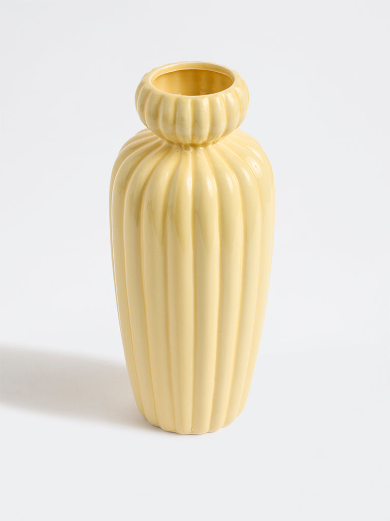 Westside Home Yellow Ribbed Ceramic Vase