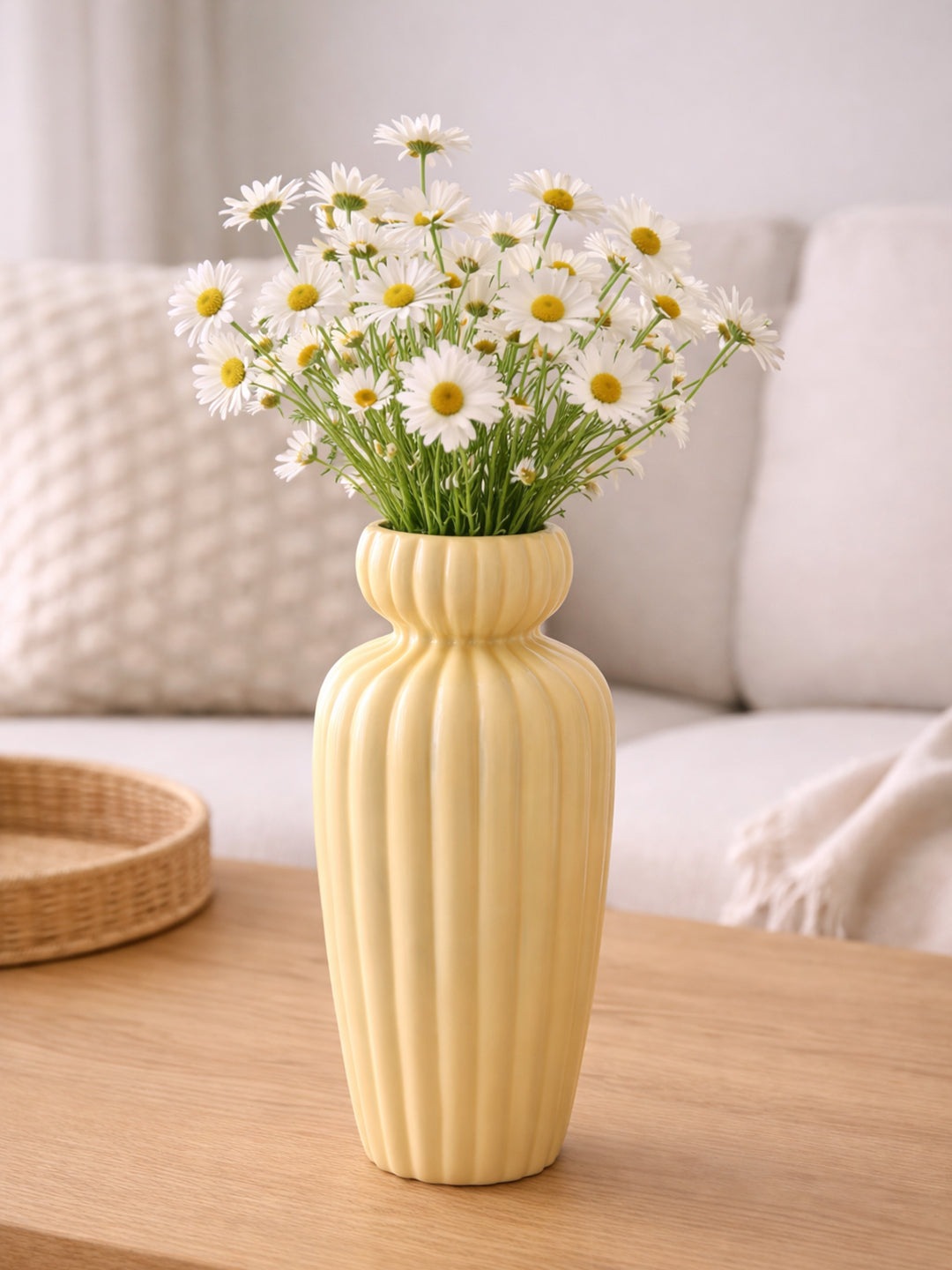 Westside Home Yellow Ribbed Ceramic Vase
