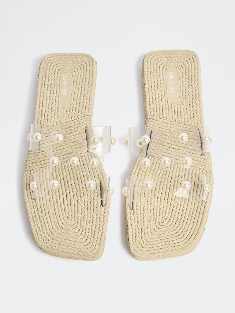 LUNA BLU Ivory Pearl Embellished Slides