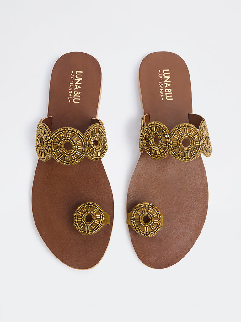 LUNA BLU Bronze Embellished Toe-Ring Sandals