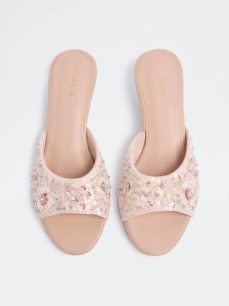 LUNA BLU Pink Sequin Embellished Kitten Heel Sandals