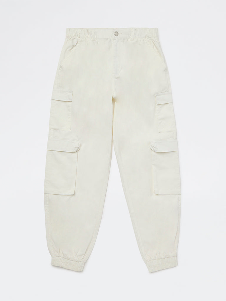 Boys Off-White Mid-Rise Cotton Cargo Pants