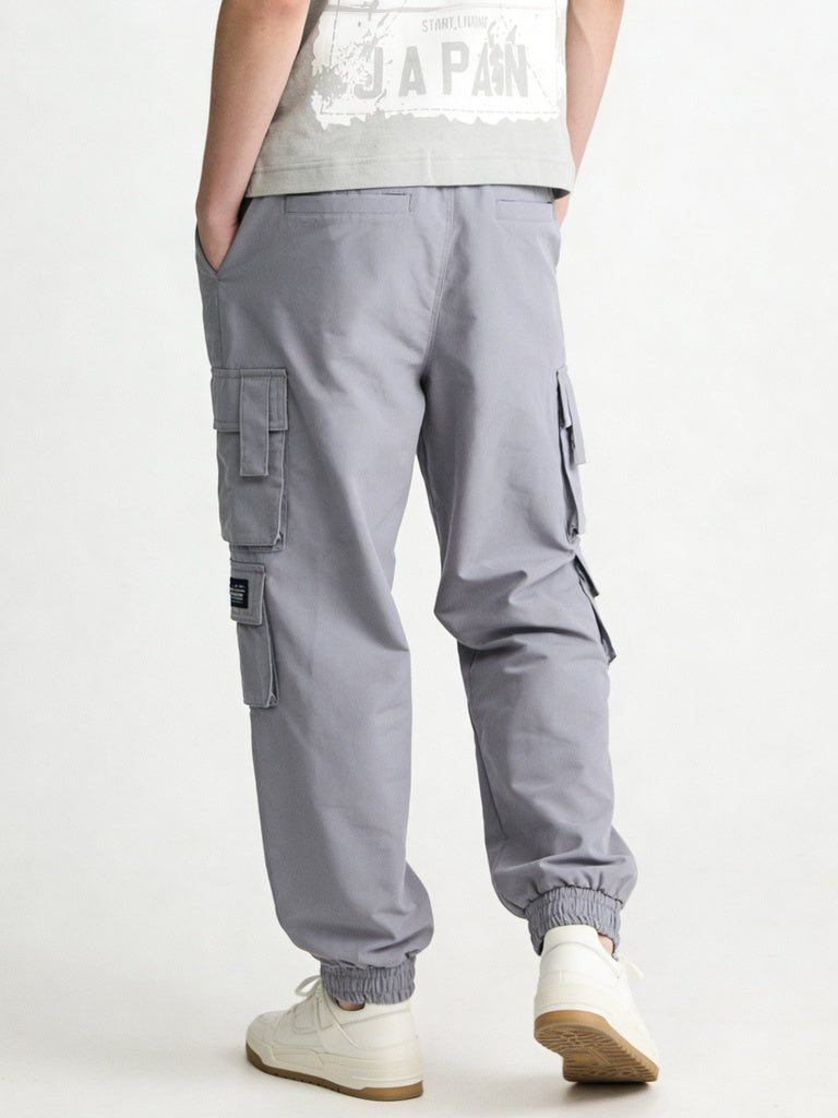 Boys Grey Multi-Pocket Relaxed Fit Cargo Pants