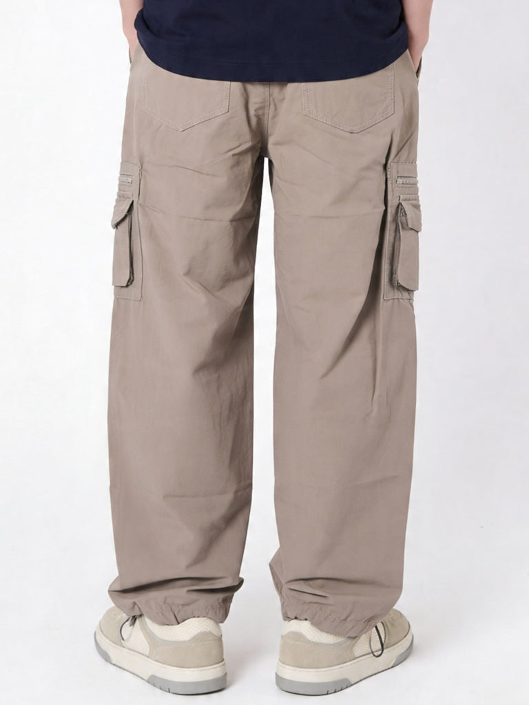Boys Taupe Mid-Rise Cotton-Blend Cargo Pants