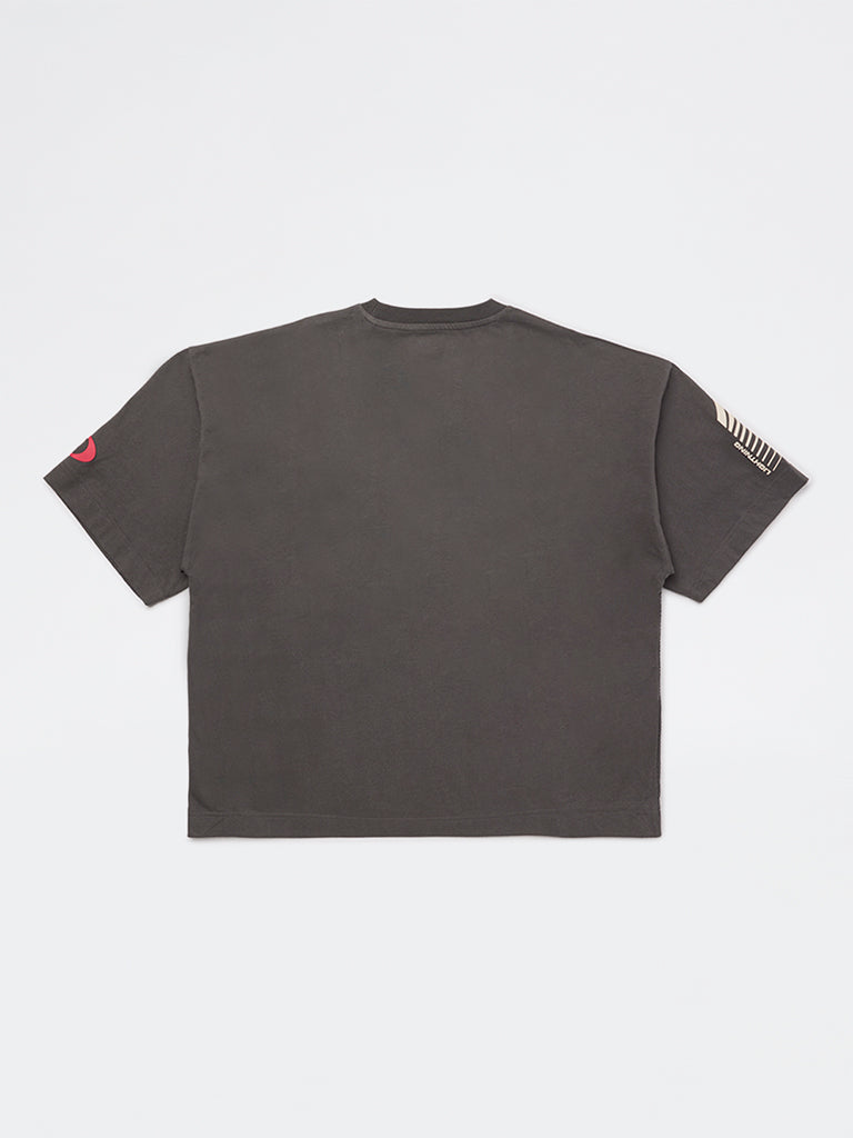 Boys Grey Graphic Printed Cotton T-Shirt