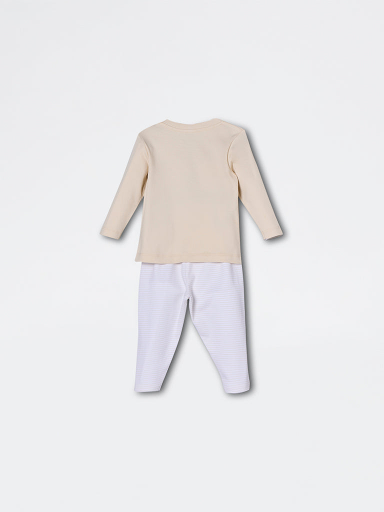 HOP Baby Boys Beige Animal Design Cotton Co-ord Set - Exclusive