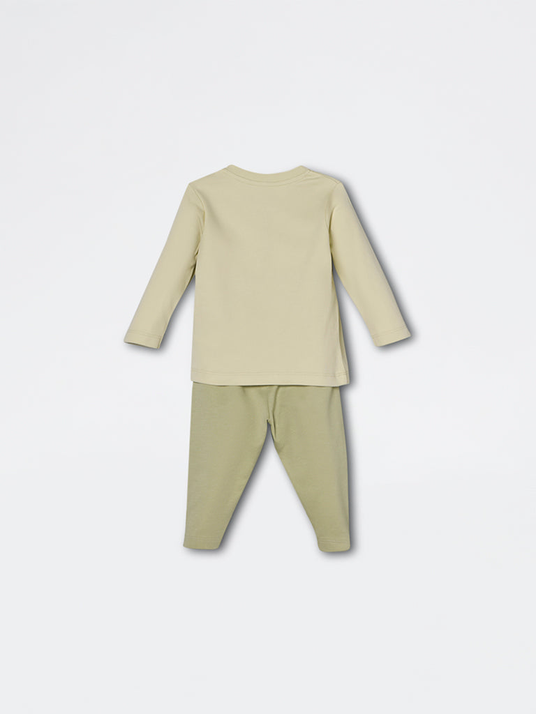 HOP Baby Boys Sage Dinosaur Printed Cotton Co-ord Set - Exclusive