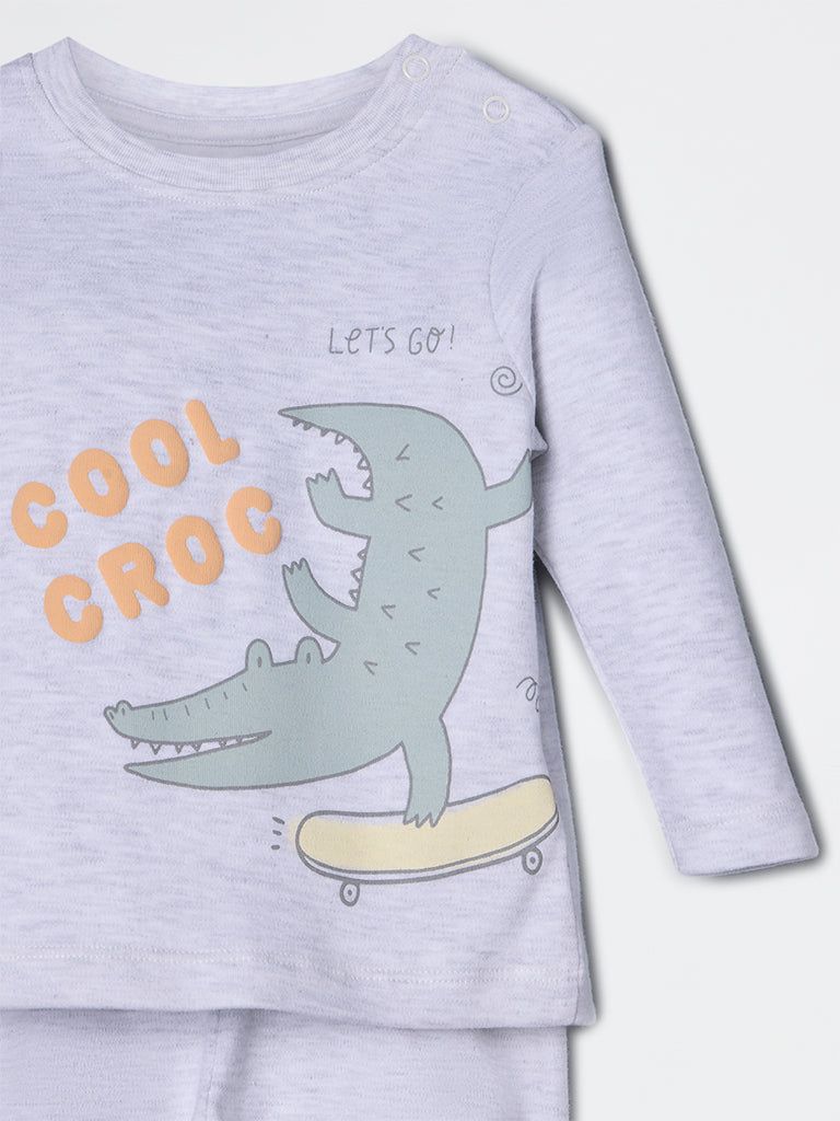 HOP Baby Boys Grey Animal Pattern Cotton Co-ord Set - Exclusive