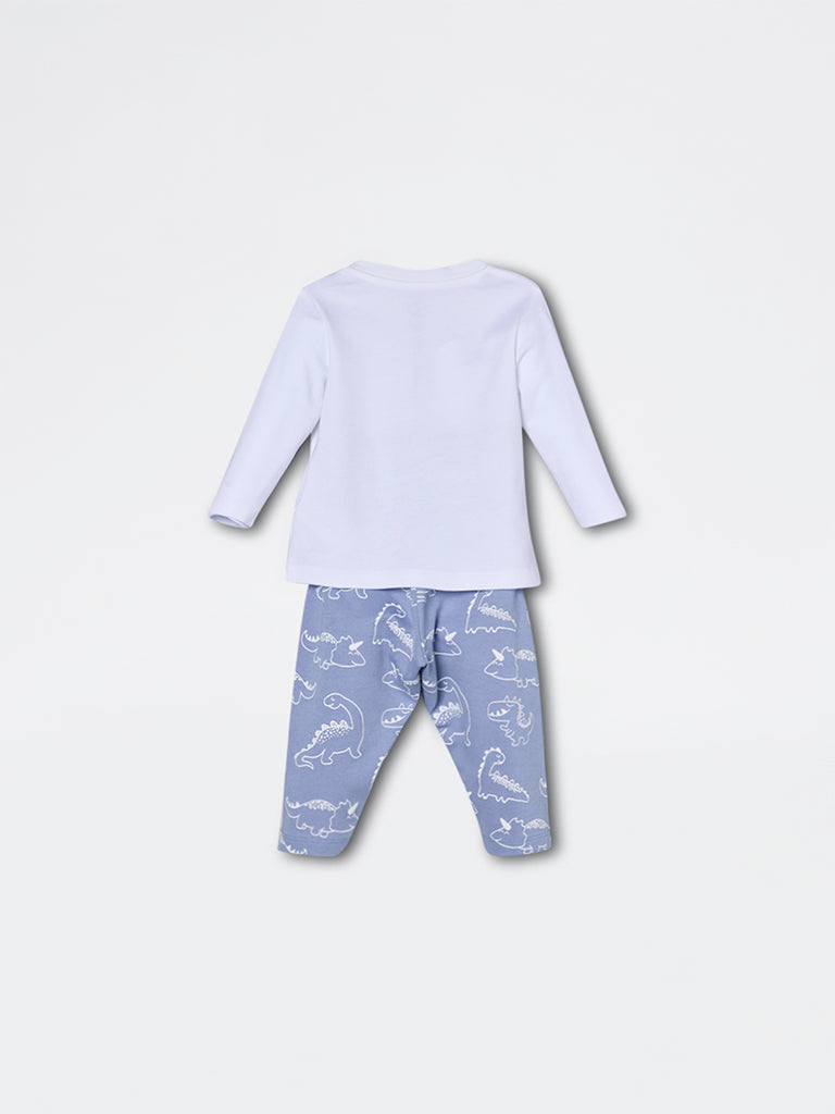HOP Baby Boys White Animal Design Cotton T-Shirt and Pants Set - Exclusive