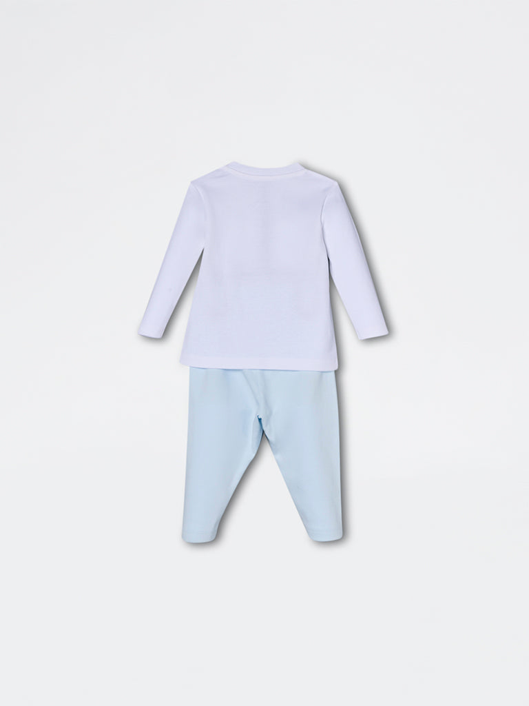HOP Baby Boys Blue Animal Pattern Cotton Co-ord Set - Exclusive