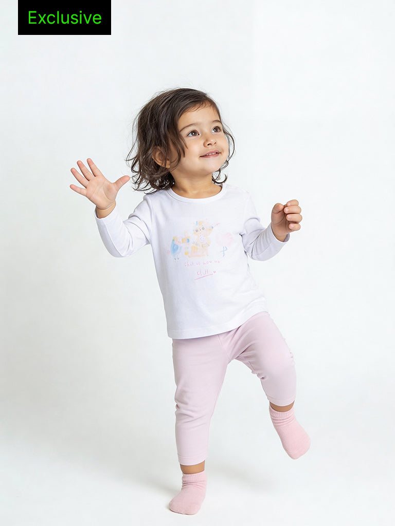 HOP Baby Girls Lilac Printed Cotton-Blend T-Shirt and Pants Set - Exclusive