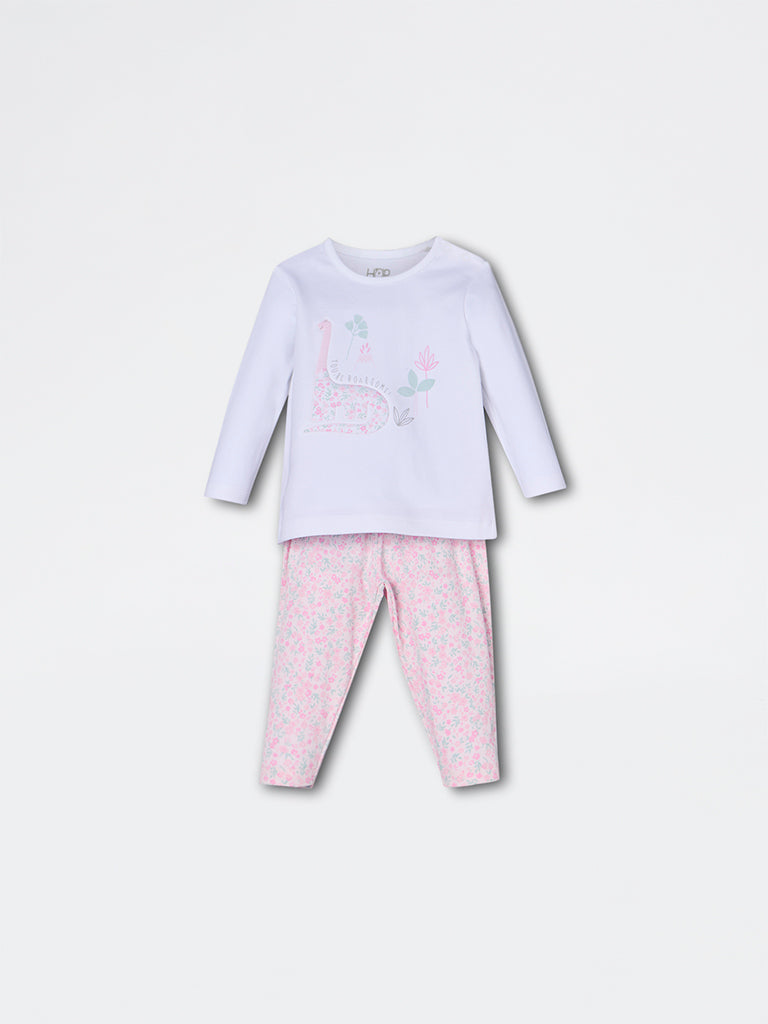 HOP Baby Girls Pink Animal Design Cotton Co-ord Set - Exclusive