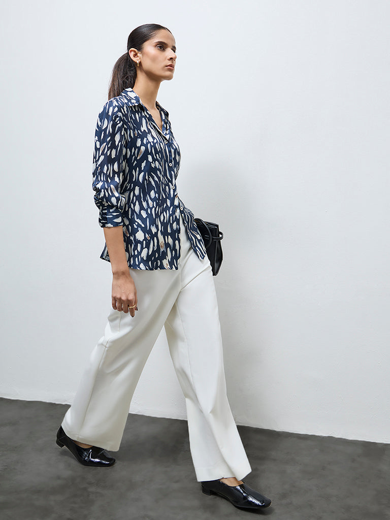Wardrobe Navy Abstract Printed Shirt