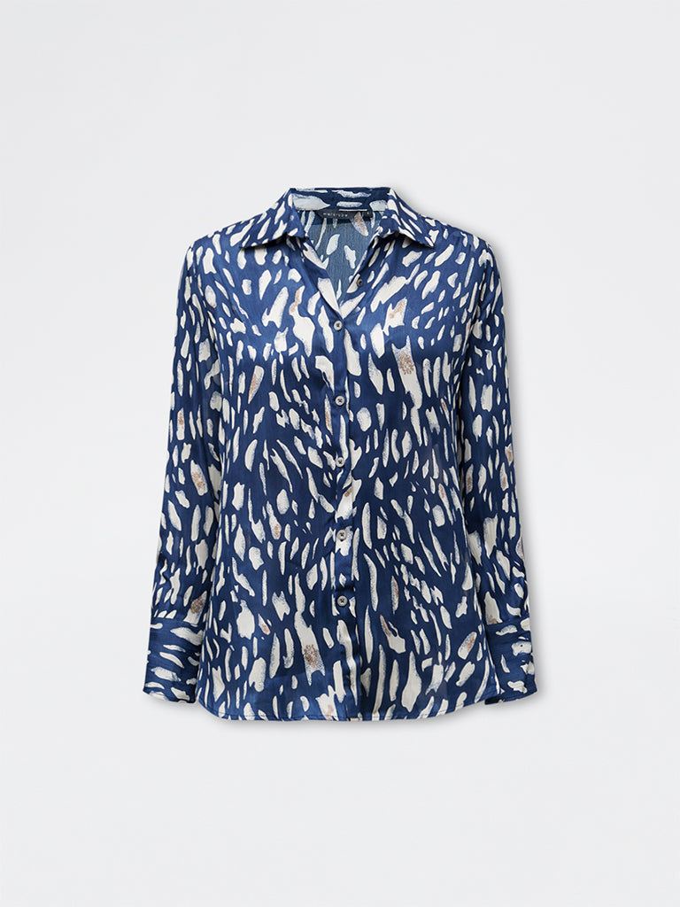 Wardrobe Navy Abstract Printed Shirt