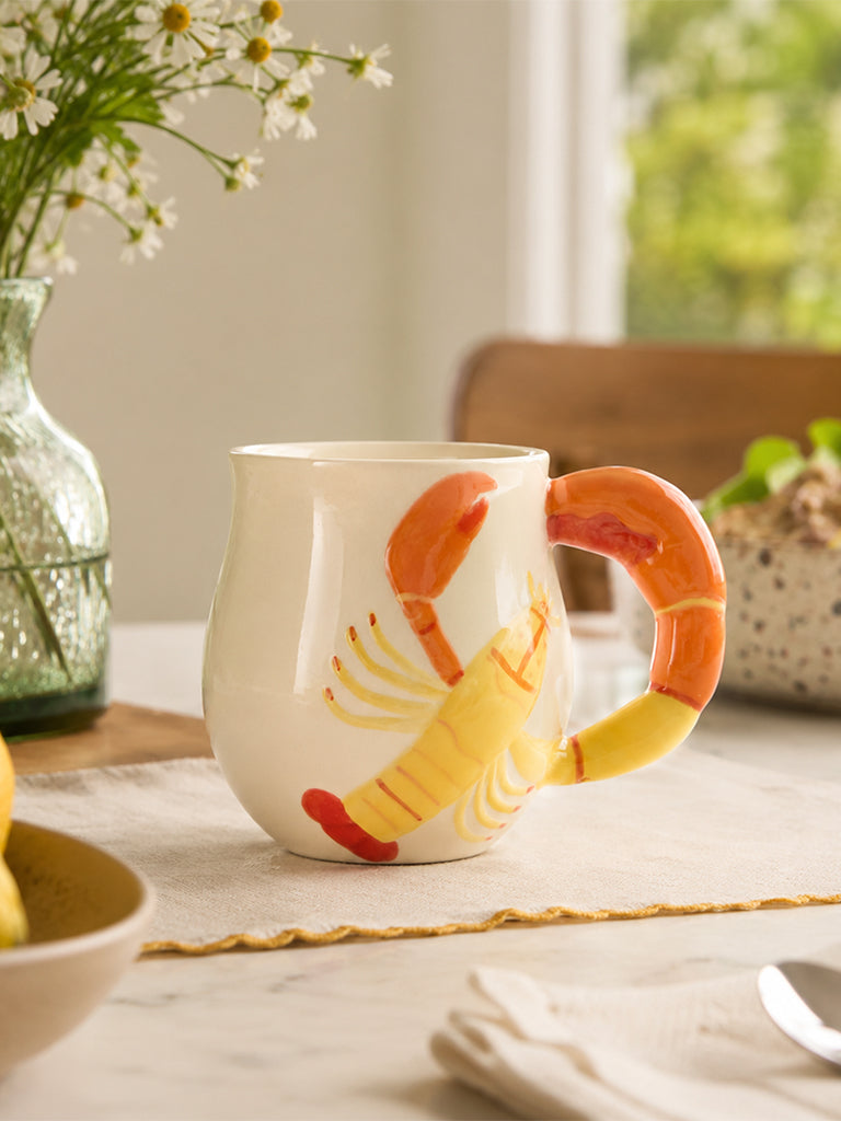 Westside Home Off-White Crab-Detailed Ceramic Mug