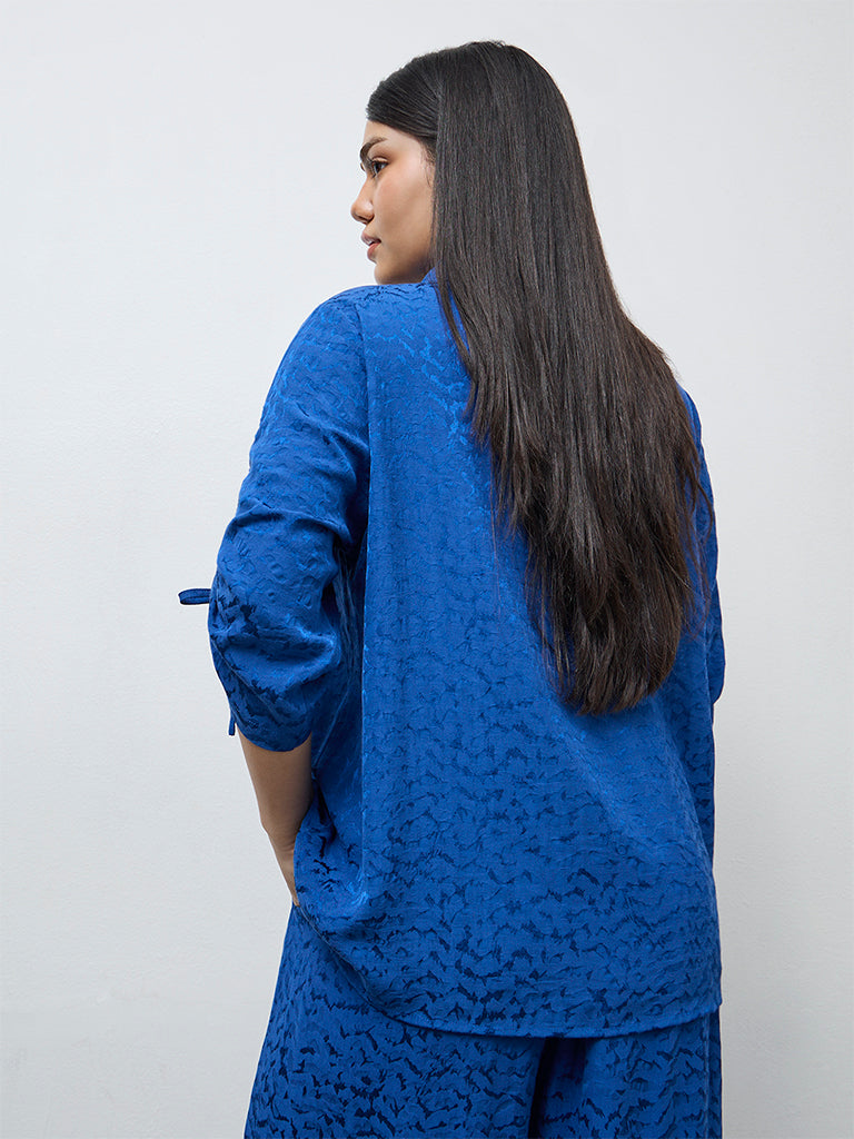 Gia Blue Self-Textured Blouse