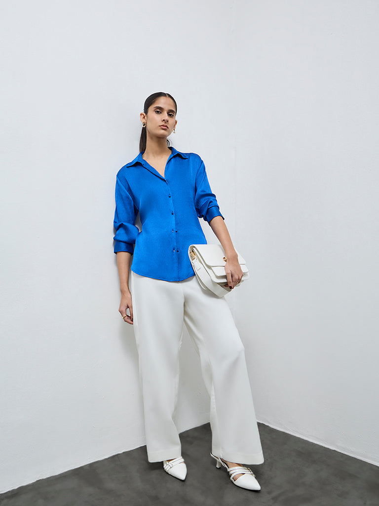 Wardrobe Blue Crinkle-Texture Shirt