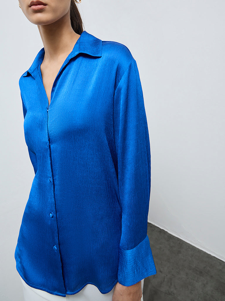 Wardrobe Blue Crinkle-Texture Shirt