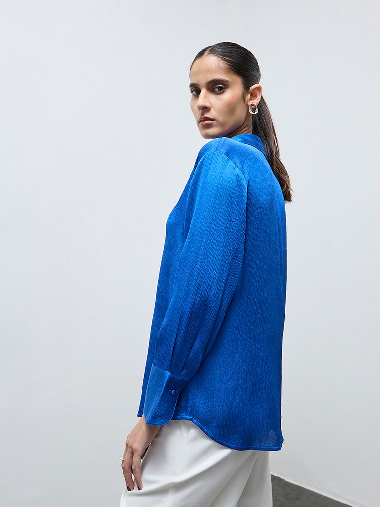 Wardrobe Blue Crinkle-Texture Shirt