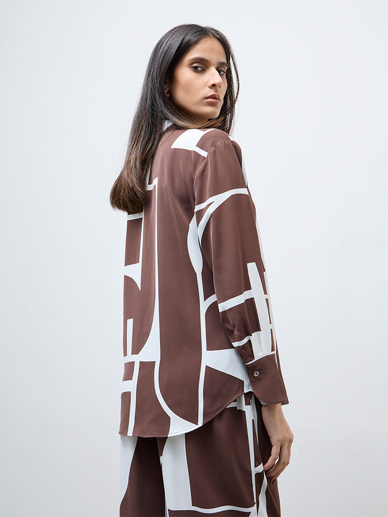 Wardrobe Brown Abstract Printed Shirt