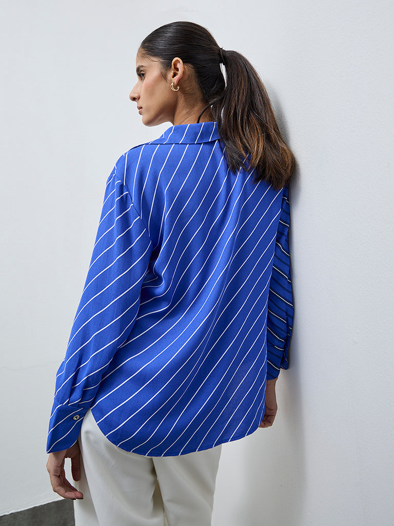 Wardrobe Blue Contrast Striped Shirt